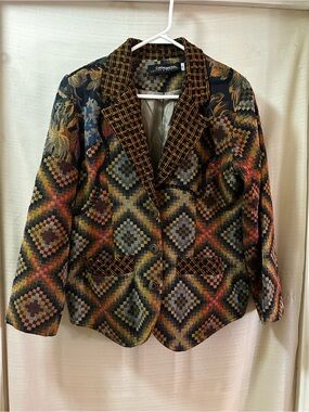 Vintage 90s Canvasbacks Tapestry Blazer Patchwork Floral Woven Jacket